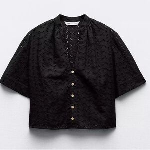 Zara Embroidered Eyelet Cropped Shirt